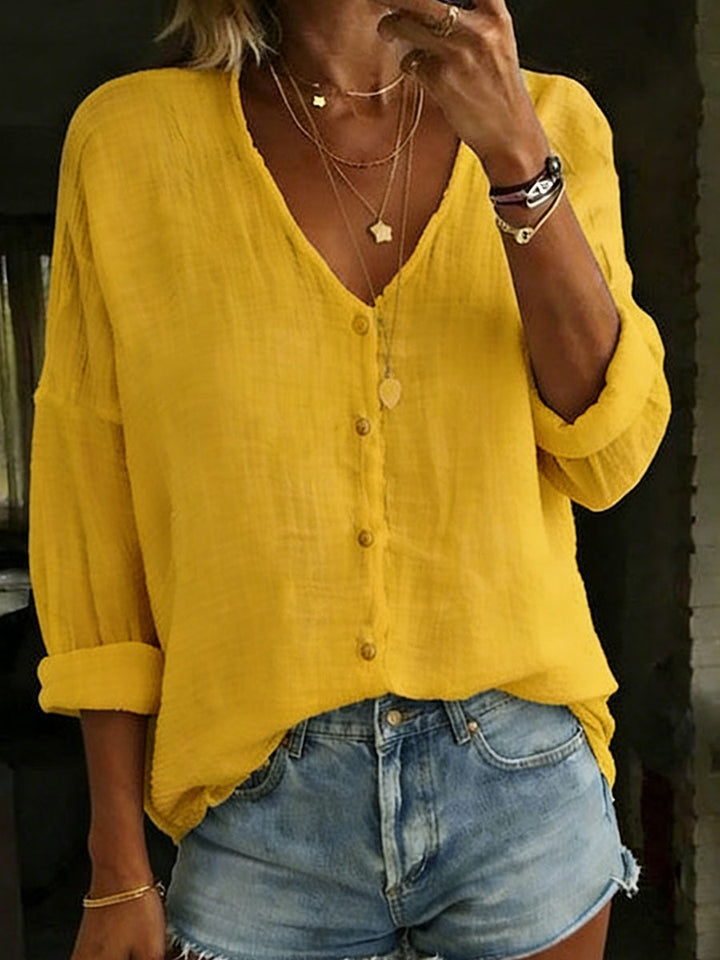 Women's Cotton Linen Loose Solid Color Long sleeved Shirt, Lily & Sam, image 8