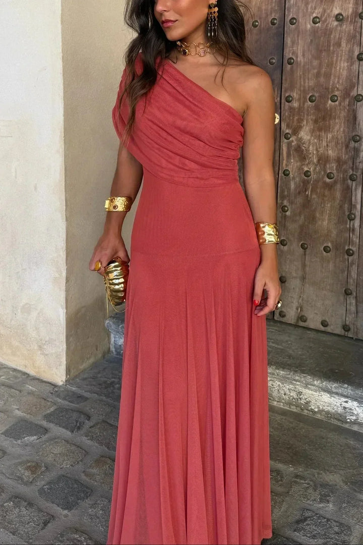 Robe longue d'été femme plissée à une épaule
