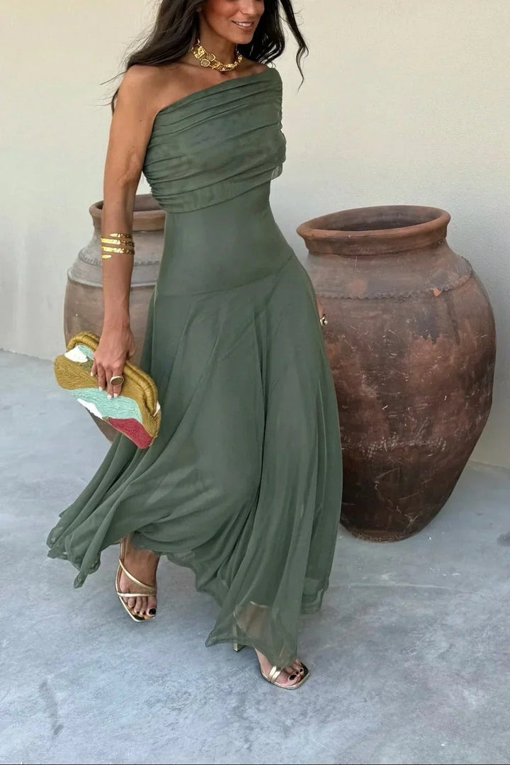 Robe longue d'été femme plissée à une épaule