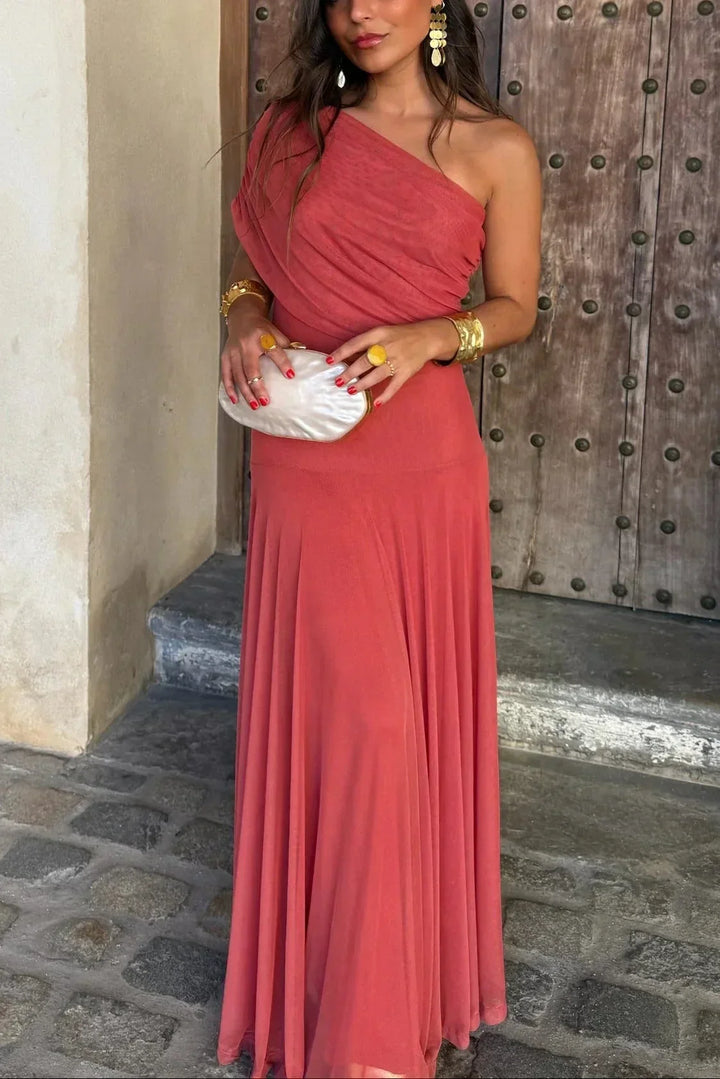 Robe longue d'été femme plissée à une épaule