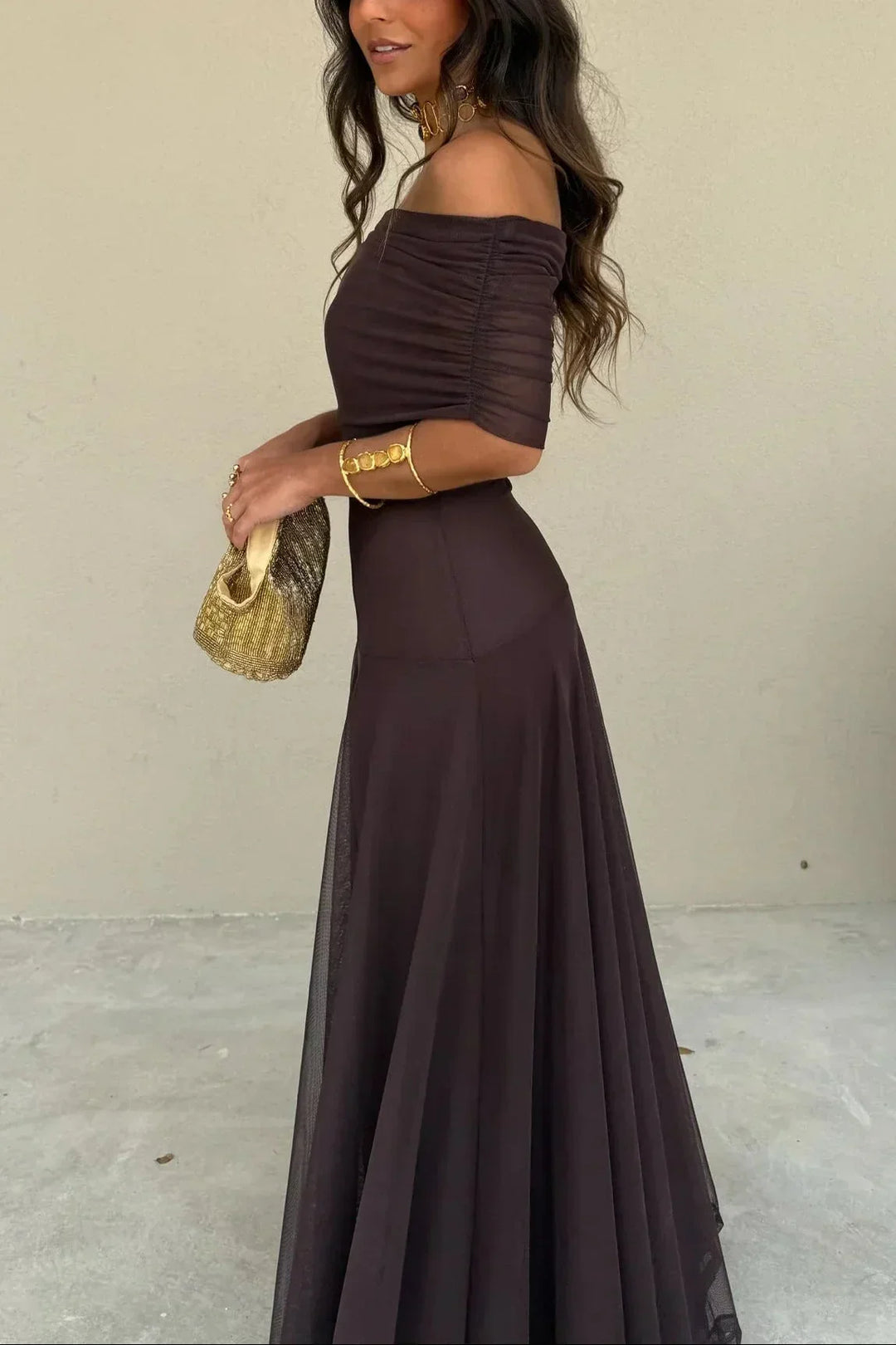 Robe longue d'été femme plissée à une épaule