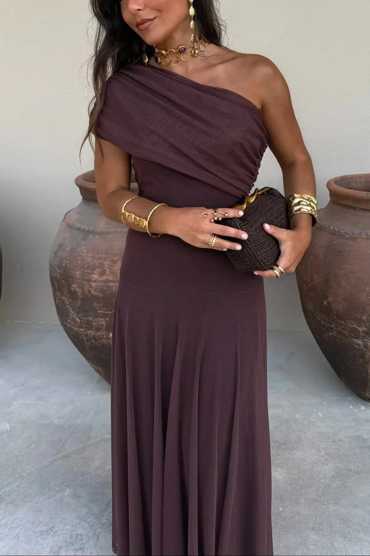 Robe longue d'été femme plissée à une épaule