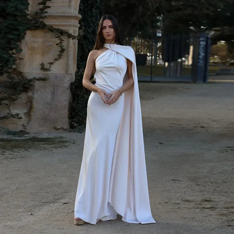 Robe longue femme drapée avec bretelle unique