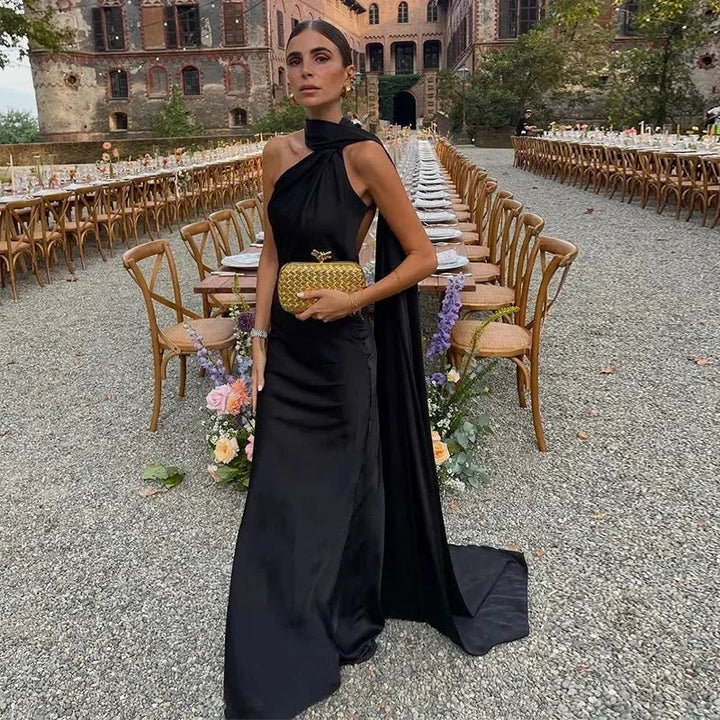Robe longue femme drapée avec bretelle unique