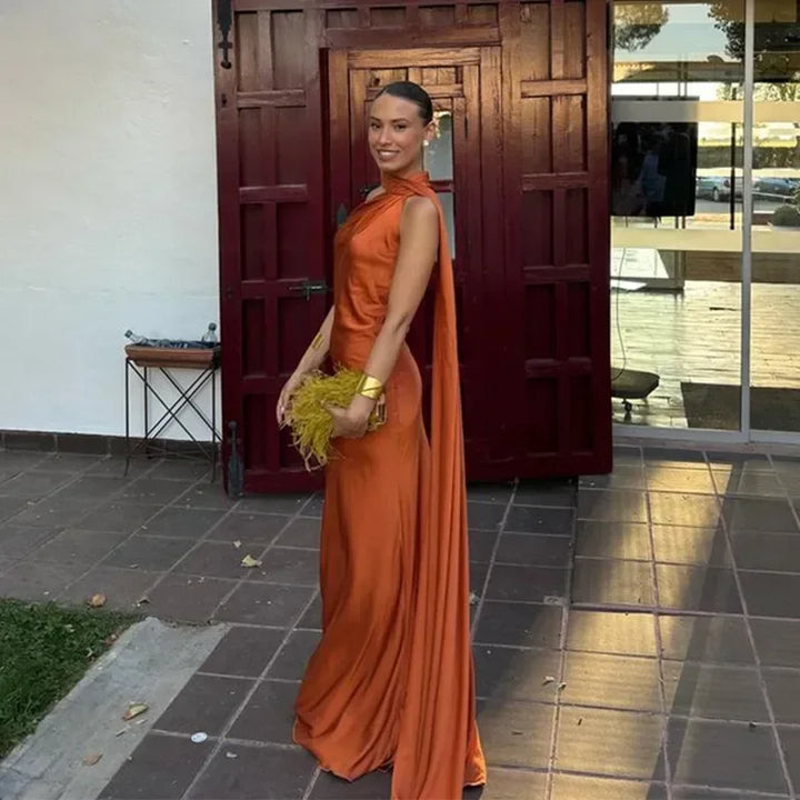 Robe longue femme drapée avec bretelle unique