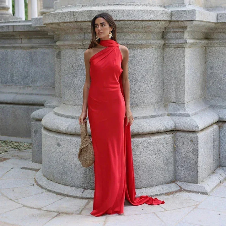 Robe longue femme drapée avec bretelle unique