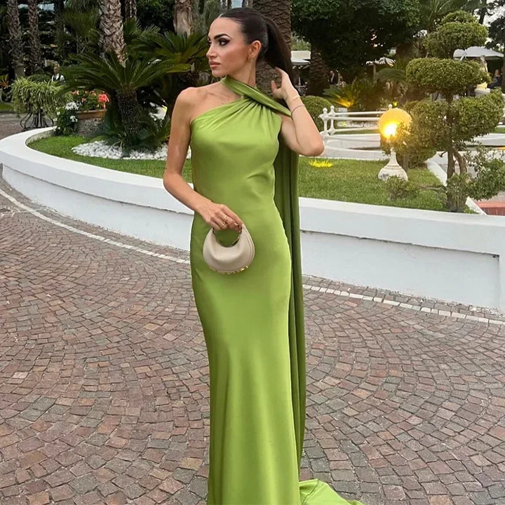 Robe longue femme drapée avec bretelle unique