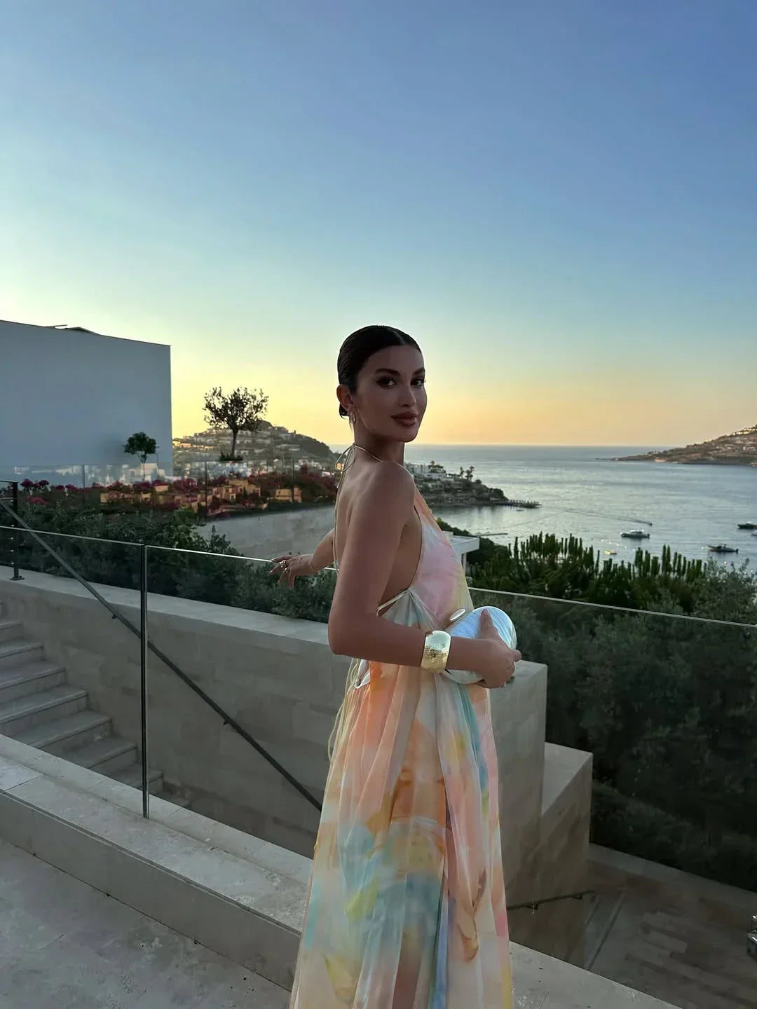 Robe longue femme imprimée dos nu