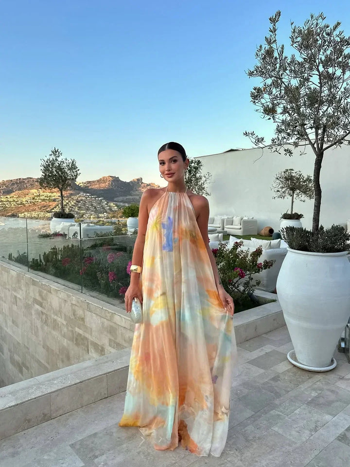 Robe longue femme imprimée dos nu