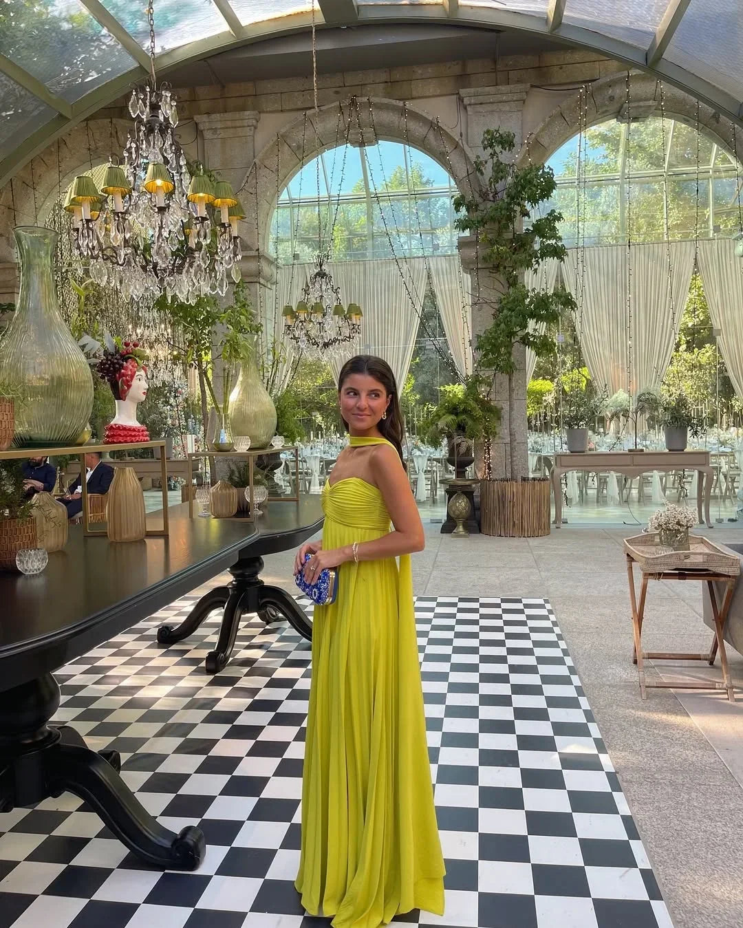 Robe longue femme jaune plissée