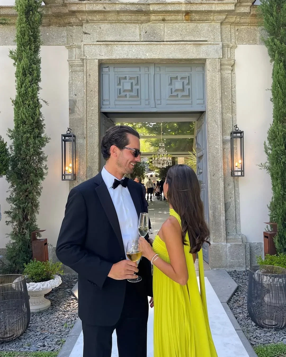 Robe longue femme jaune plissée