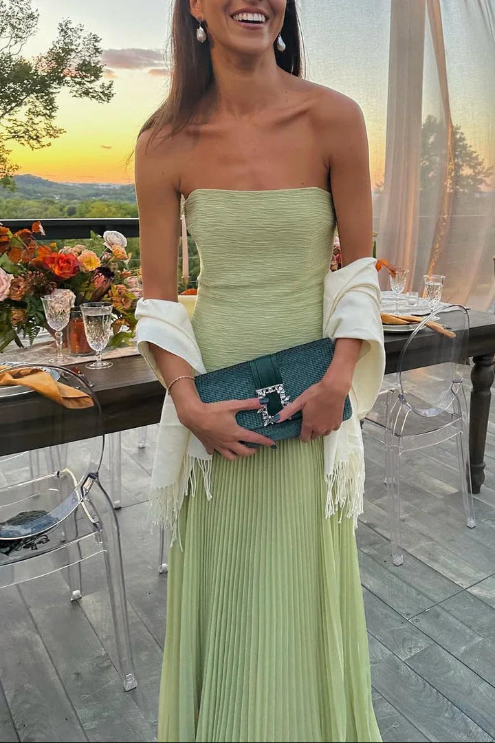 Robe longue femme plissée verte