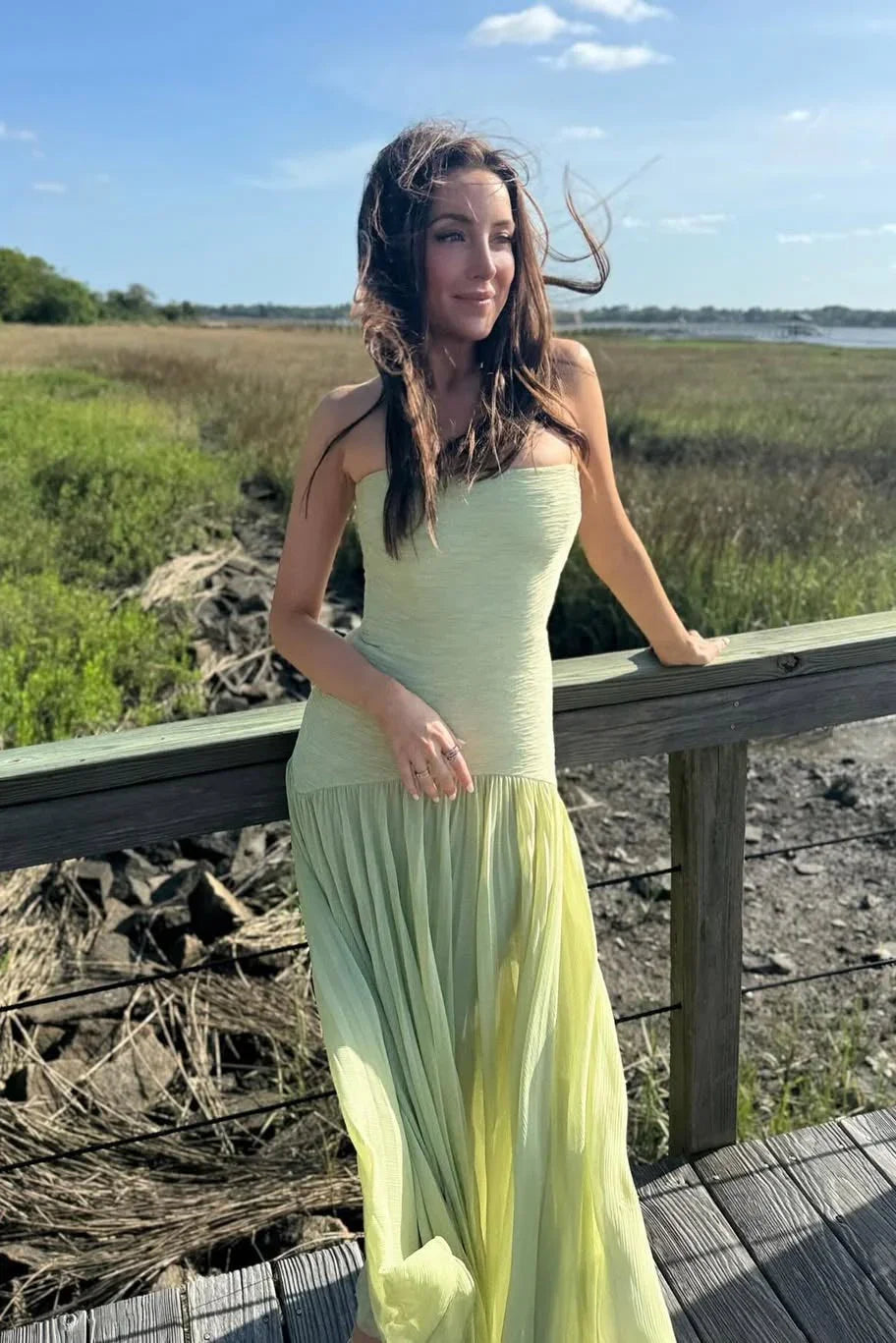 Robe longue femme plissée verte