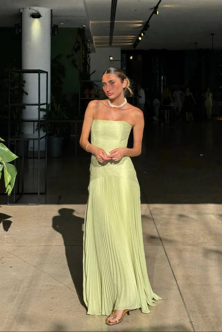 Robe longue femme plissée verte