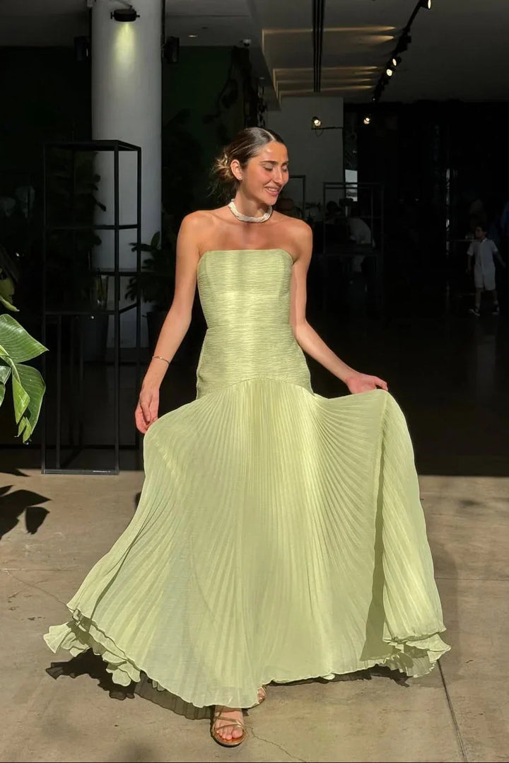 Robe longue femme plissée verte
