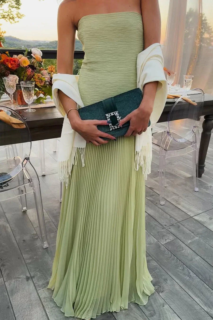 Robe longue femme plissée verte