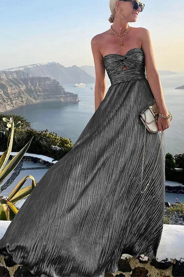 Robe longue bustier femme de soirée avec effet brillant