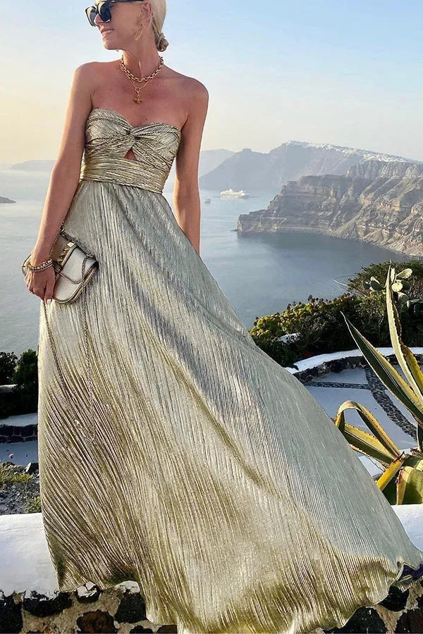 Robe longue bustier femme de soirée avec effet brillant