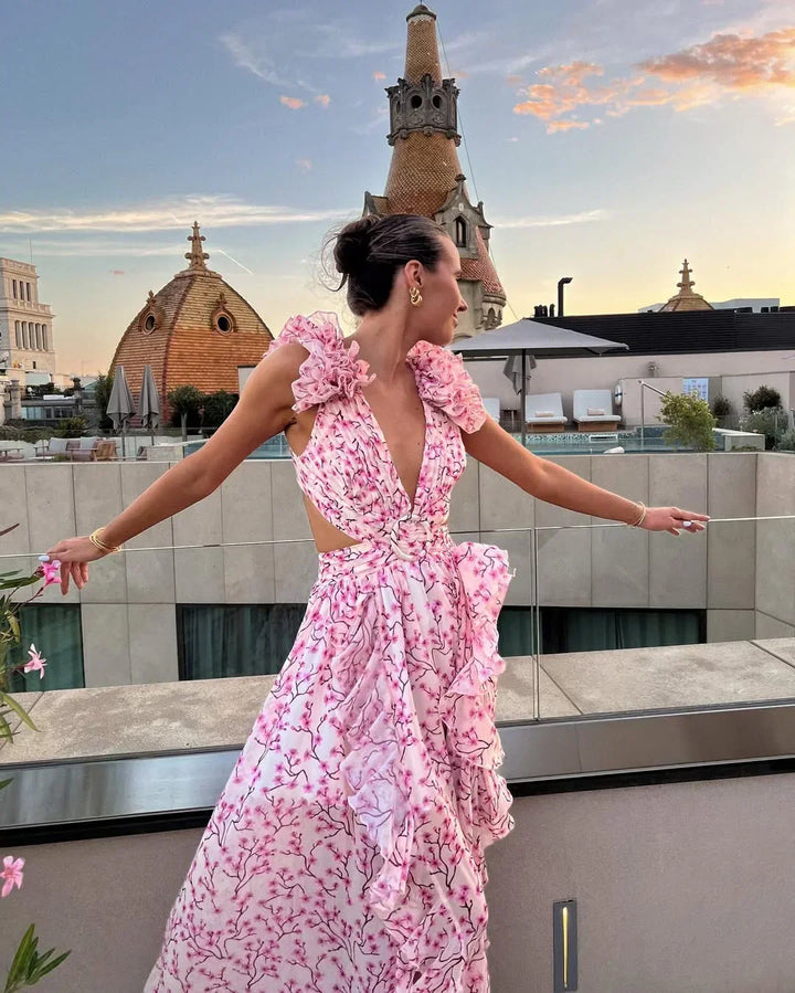 Robe longue femme à fleurs sans manches