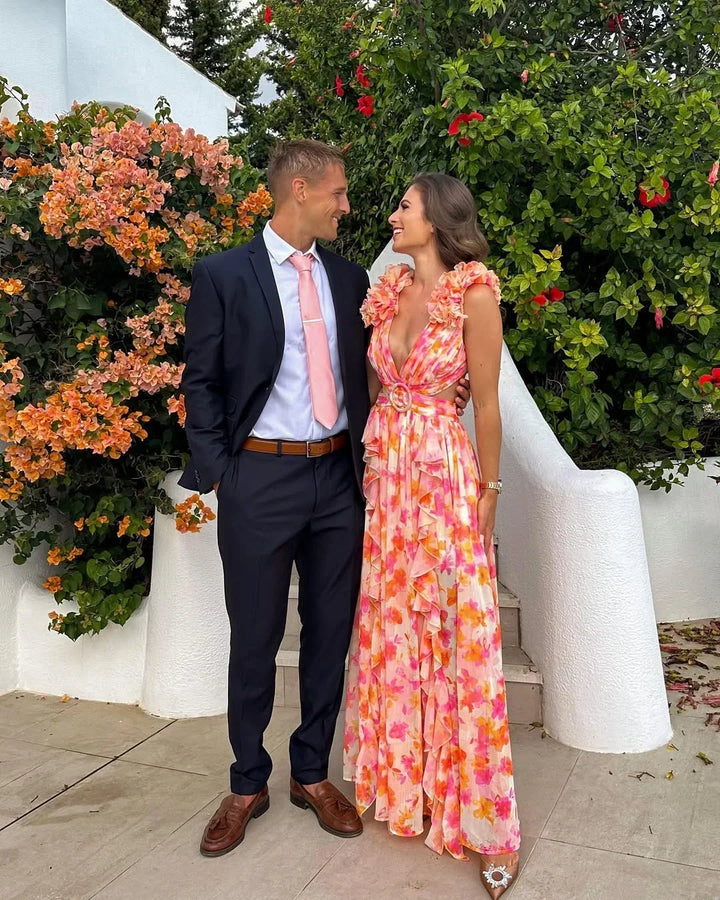 Robe longue femme à fleurs sans manches