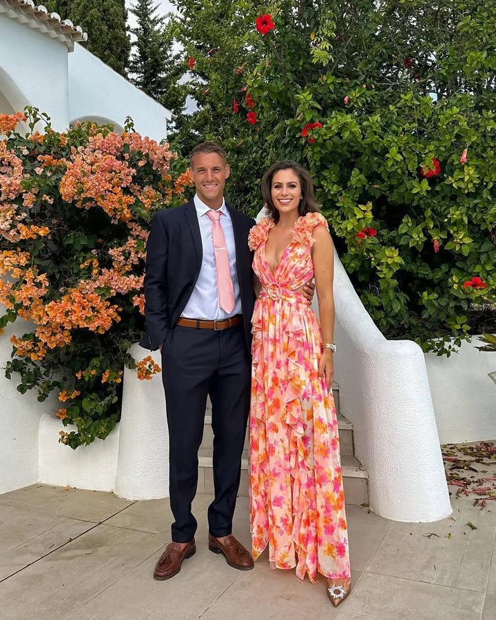 Robe longue femme à fleurs sans manches