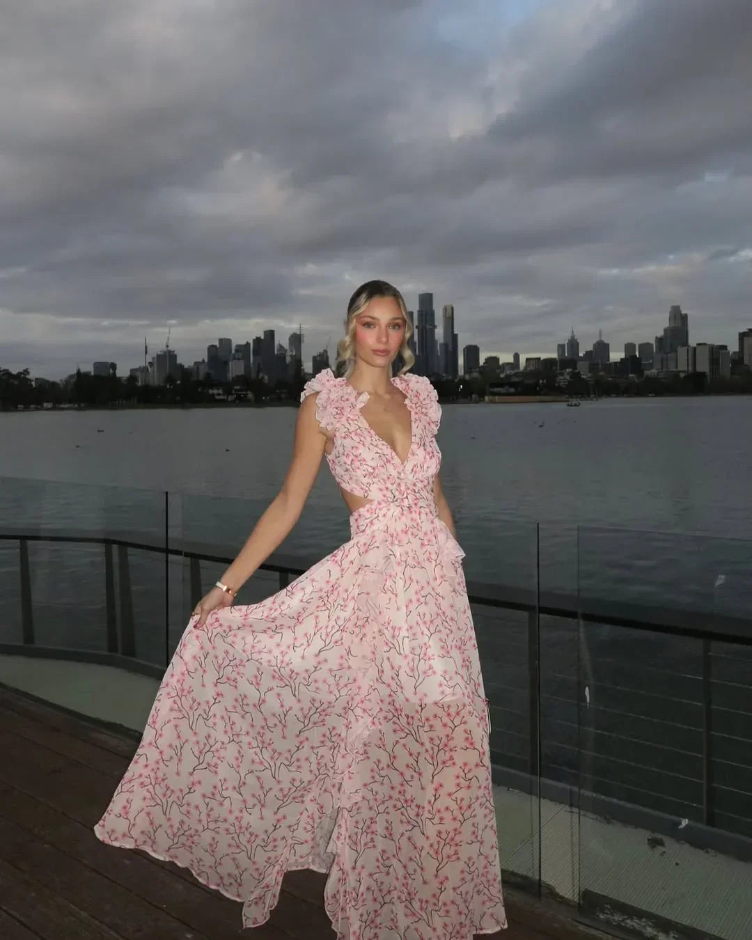 Robe longue femme à fleurs sans manches