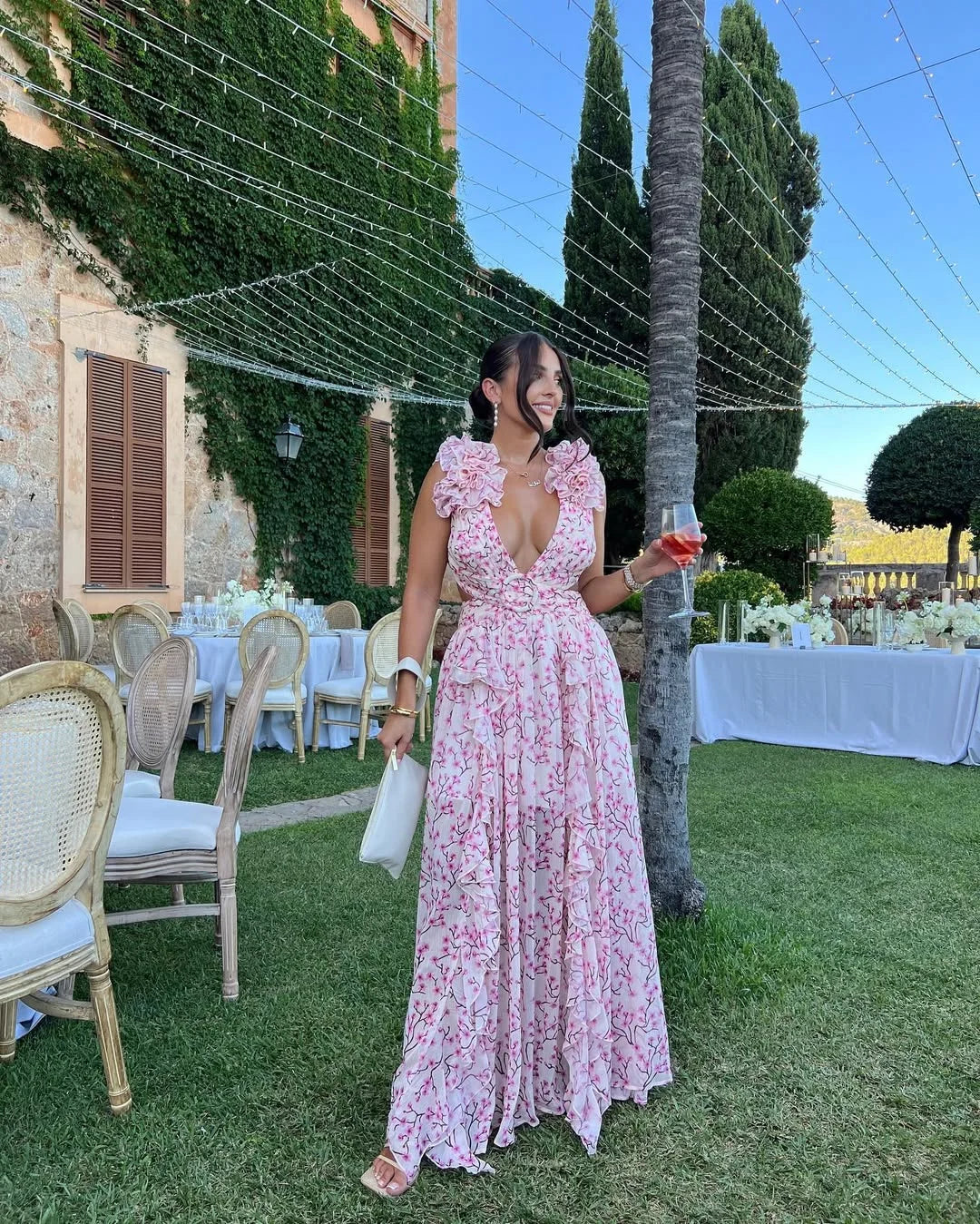 Robe longue femme à fleurs sans manches
