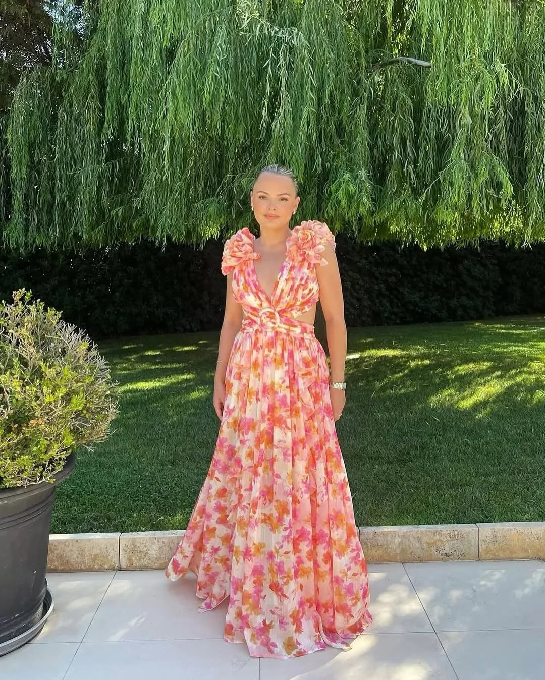 Robe longue femme à fleurs sans manches