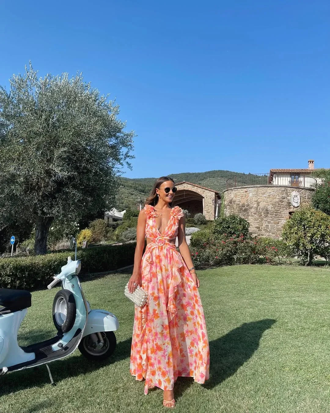 Robe longue femme à fleurs sans manches
