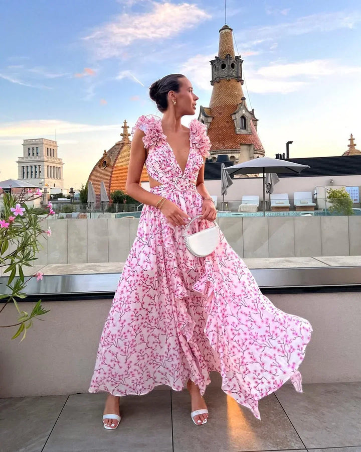 Robe longue femme à fleurs sans manches