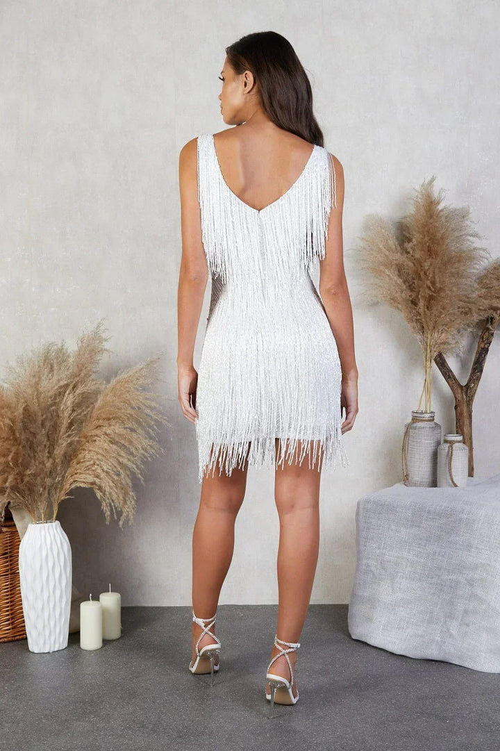 Robe courte pour femme avec paillettes et franges