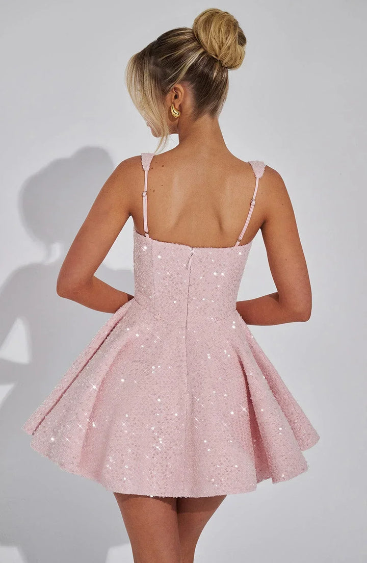 Robe courte en sequins pour femme avec bretelles et nœud