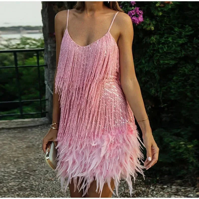 Sequin feather mini dress, Lily & Sam, image 2