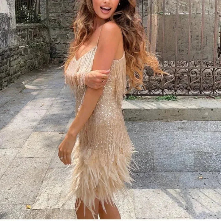 Sequin feather mini dress, Lily & Sam, image 10