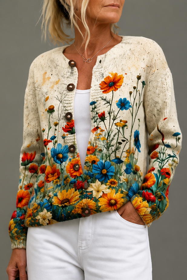 Floral Print Open Front Knit Cardigan, Lily & Sam, image 11